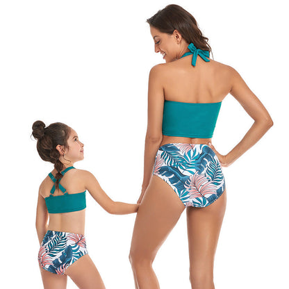 「🎁Father's Day Sale - 50% Off」 - Halter Drawstring Top & Floral Bottom Mommy and Me Swimsuit