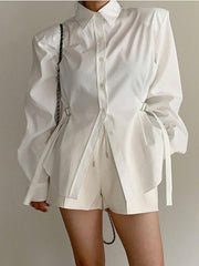 lovevop Simple Adjustable Waist Padded Long Sleeve Shirt