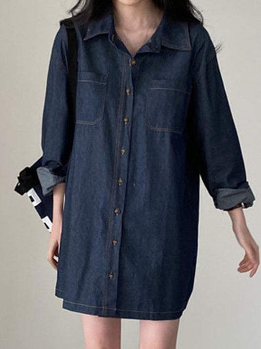 lovevop Vintage Laple Long Sleeve Denim Shirt Blouses