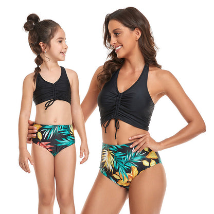 「🎁Father's Day Sale - 50% Off」 - Halter Drawstring Top & Floral Bottom Mommy and Me Swimsuit