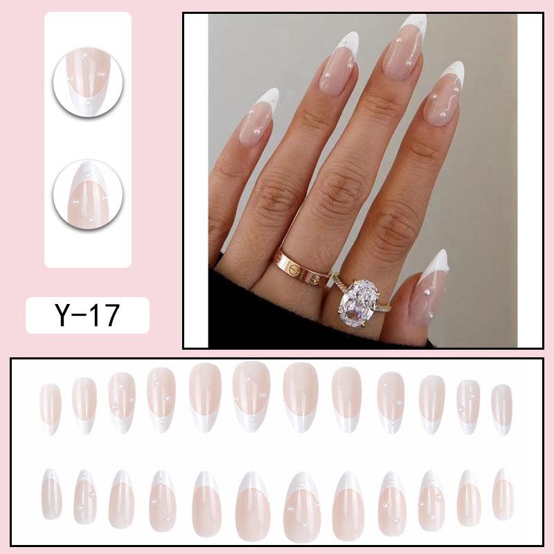 lovevop White French Point Water Drop Nails