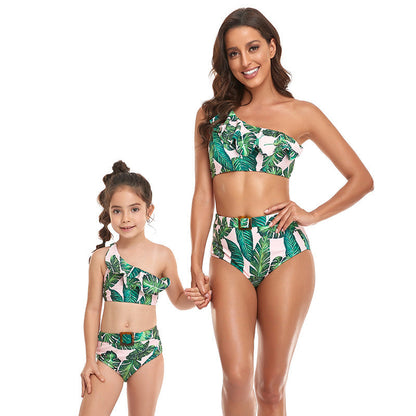 「🌼Summer Flash Sale - 50% Off」- Ruffled Split High Waist Tie Bikini Mommy and Me Swimsuit