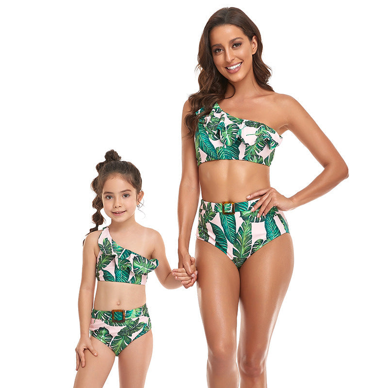 「🌼Summer Flash Sale - 50% Off」 - Ruffled Split High Waist Tie Bikini Mommy and Me Swimsuit