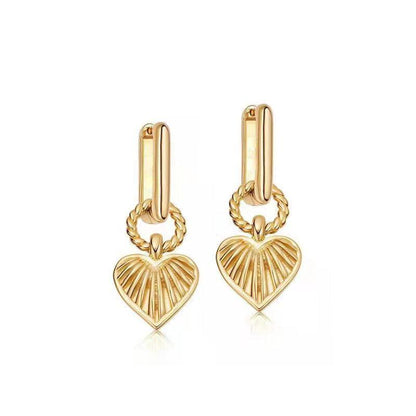 lovevop Heart Shaped Textured Carved Long Earrings