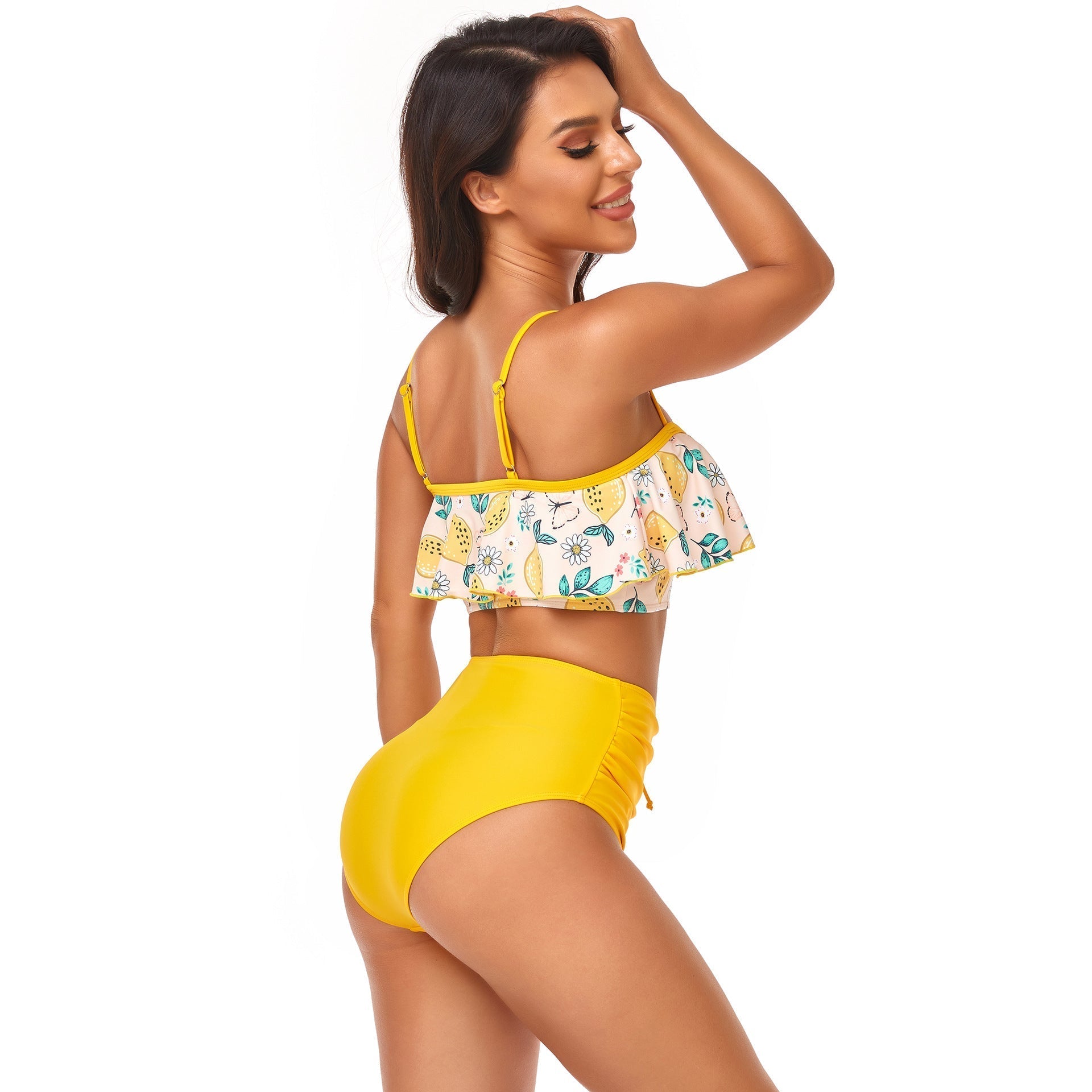 Ruffle Floral Drawstring Bikini Set Swimsuit