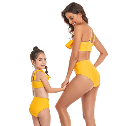 「🌼Summer Flash Sale - 50% Off」 - Ruffled Split High Waist Tie Bikini Mommy and Me Swimsuit