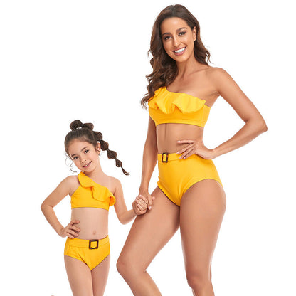 「🌼Summer Flash Sale - 50% Off」- Ruffled Split High Waist Tie Bikini Mommy and Me Swimsuit