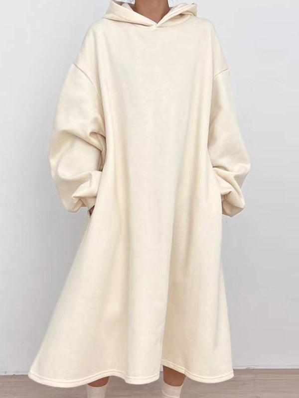 lovevop Simple Hooded Fleece Oversize Long Sleeve Sweatshirt Dress