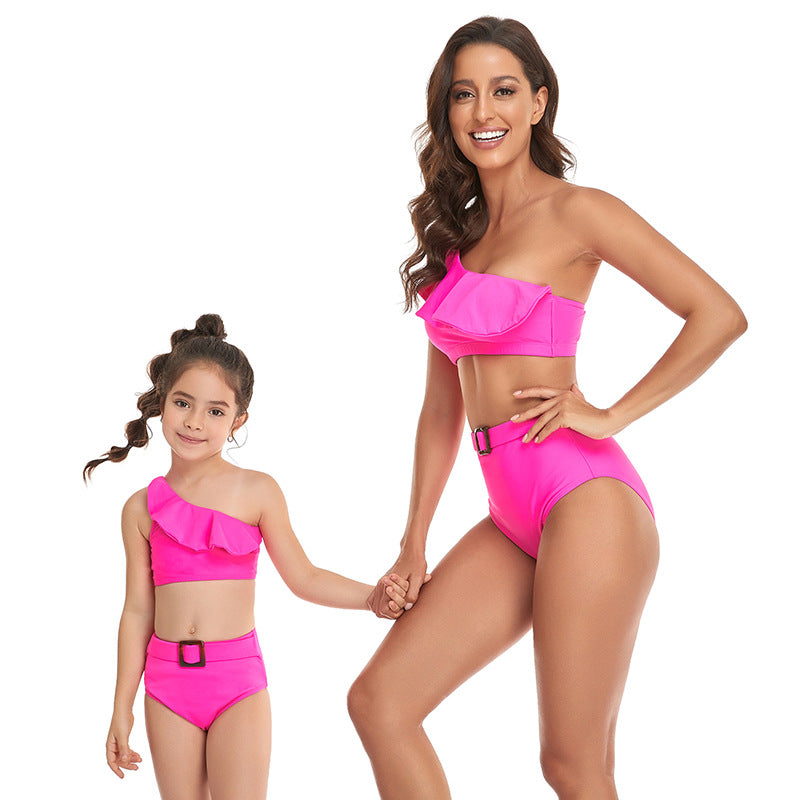 「🌼Summer Flash Sale - 50% Off」 - Ruffled Split High Waist Tie Bikini Mommy and Me Swimsuit