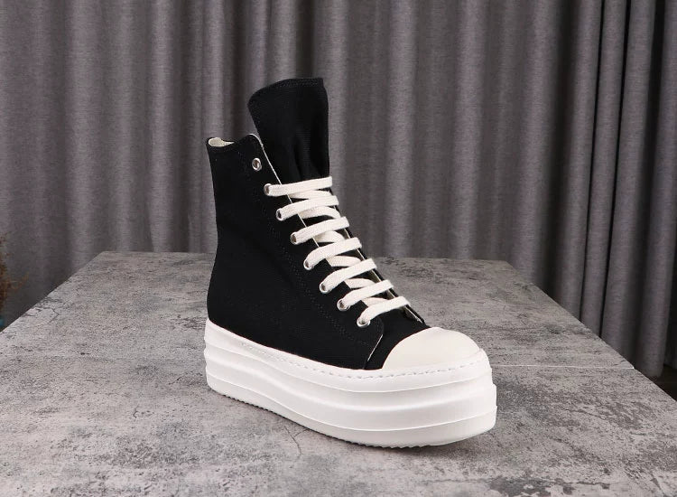 Back to school lovevop  Owen Seak Women Canvas Shoes Luxury Trainers Platform Boots Lace Up Sneakers Casual Height Increasing Zip High-TOP Black Shoes 0823