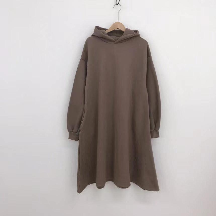 lovevop Simple Hooded Fleece Oversize Long Sleeve Sweatshirt Dress