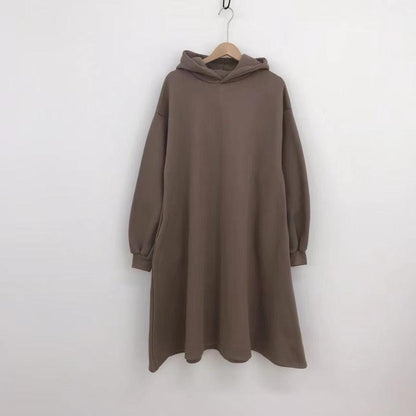 lovevop Simple Hooded Fleece Oversize Long Sleeve Sweatshirt Dress