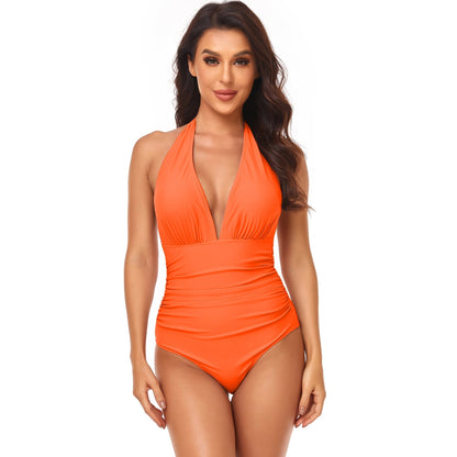 Halter V-Neck Belly Control Sling One Piece Swimsuit