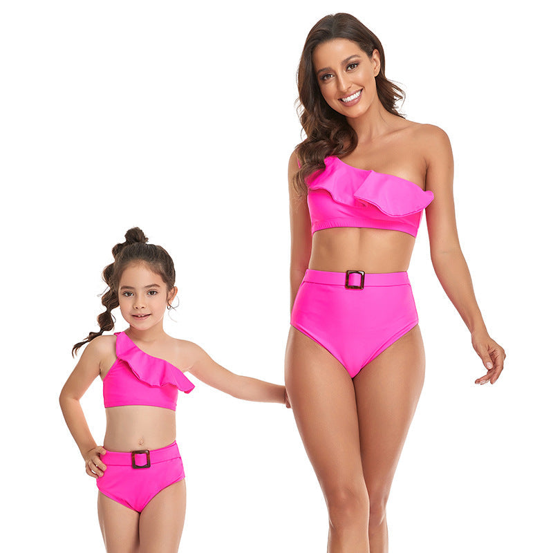 「🌼Summer Flash Sale - 50% Off」 - Ruffled Split High Waist Tie Bikini Mommy and Me Swimsuit