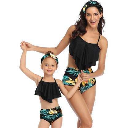 Ruffled Top & High Waisted Bottom Mommy and Me Swimsuit