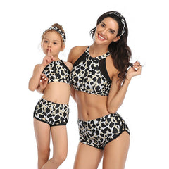 「🎁Father's Day Sale - 50% Off」 - Halter Leopard Top & Floral Bottom Mommy and Me Swimsuit