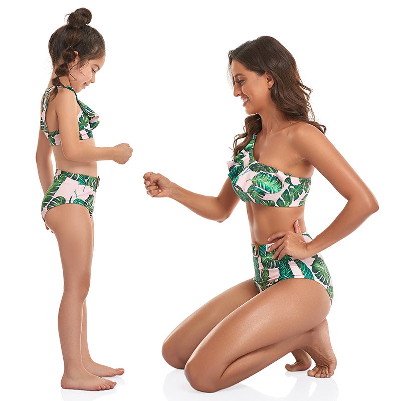 「🌼Summer Flash Sale - 50% Off」 - Ruffled Split High Waist Tie Bikini Mommy and Me Swimsuit