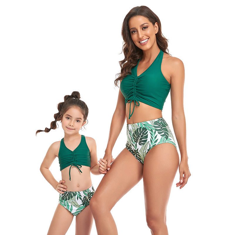 「🎁Father's Day Sale - 50% Off」 - Halter Drawstring Top & Floral Bottom Mommy and Me Swimsuit