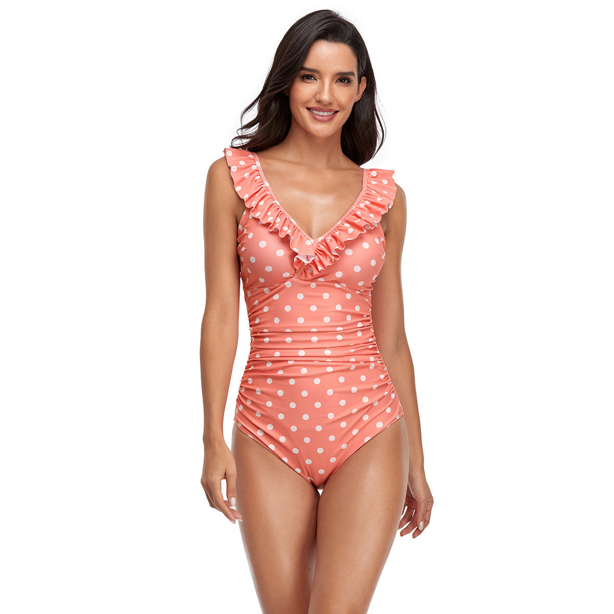 「🎉Mother's Day Sale - 40% Off」V Neck Ruffled  One-Piece Lace Up Swimsuit