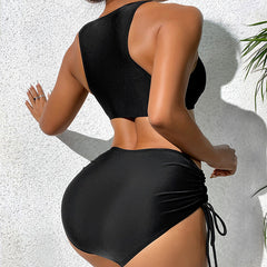 Lace Up Black High Waisted Bikini Two Piece Swimsuit