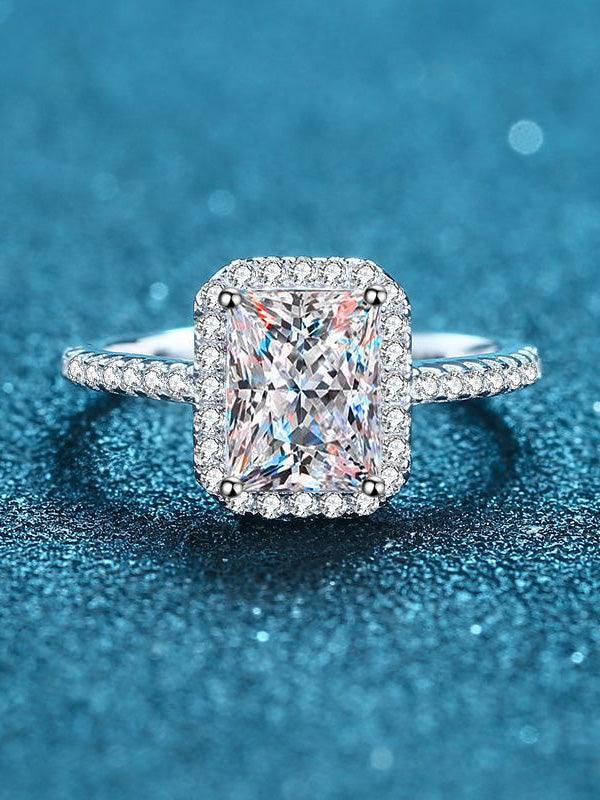 lovevop Square Moissanite Silver Diamond Ring