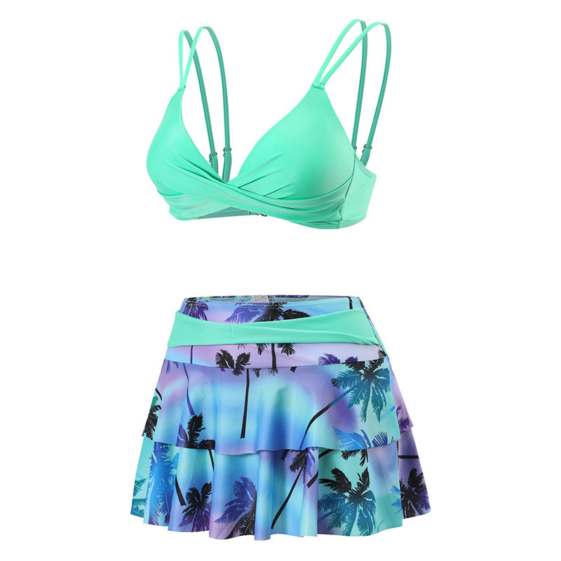 Floral Bikini Set & High Waisted Swim Skirt