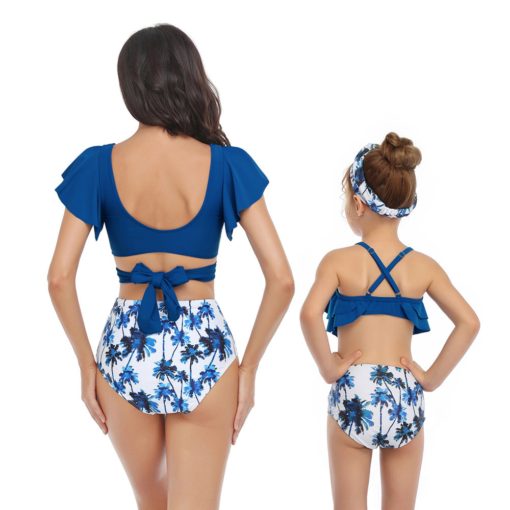 Ruffled Deep V Top & Floral Bottom Mommy and Me Swimsuit