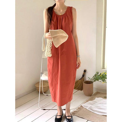 lovevop Loose Simple Lazy Wrinkled Long Dress