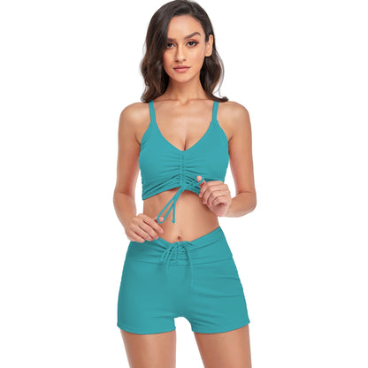 Drawstring Top With Boxer Shorts Bottoms Swimsuit