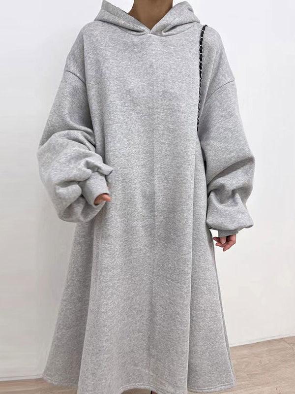 lovevop Simple Hooded Fleece Oversize Long Sleeve Sweatshirt Dress