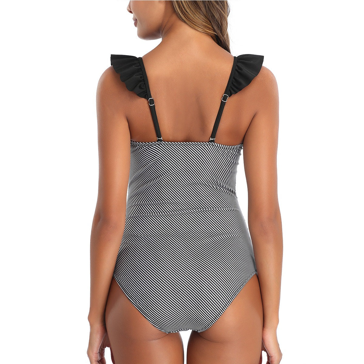 「🎉Mother's Day Sale - 40% Off」V Neck Ruffled  One-Piece Lace Up Swimsuit