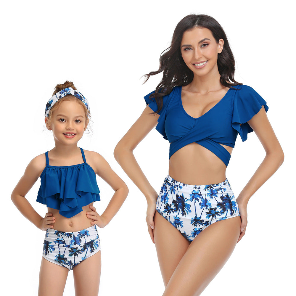 Ruffled Deep V Top & Floral Bottom Mommy and Me Swimsuit