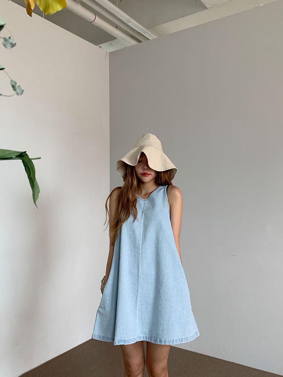 lovevop Loose Versatile A-Line Sleeveless Denim Dress