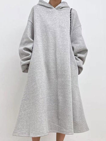 lovevop Simple Hooded Fleece Oversize Long Sleeve Sweatshirt Dress