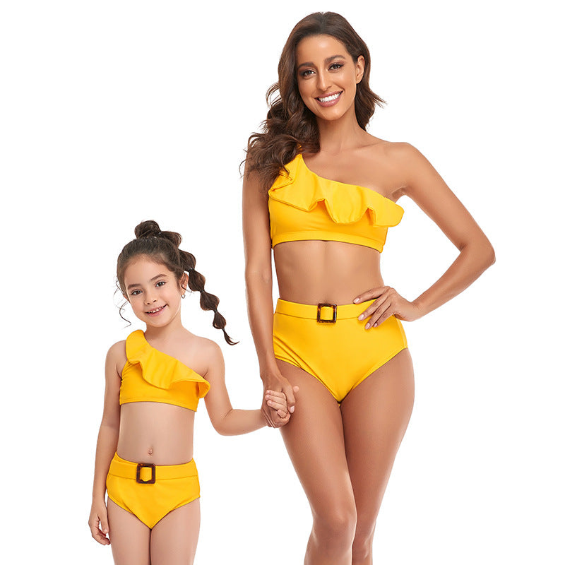 「🌼Summer Flash Sale - 50% Off」 - Ruffled Split High Waist Tie Bikini Mommy and Me Swimsuit