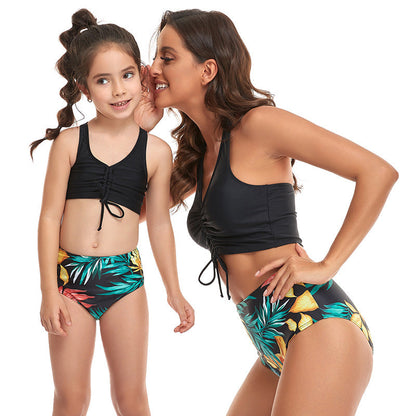 「🎁Father's Day Sale - 50% Off」 - Halter Drawstring Top & Floral Bottom Mommy and Me Swimsuit