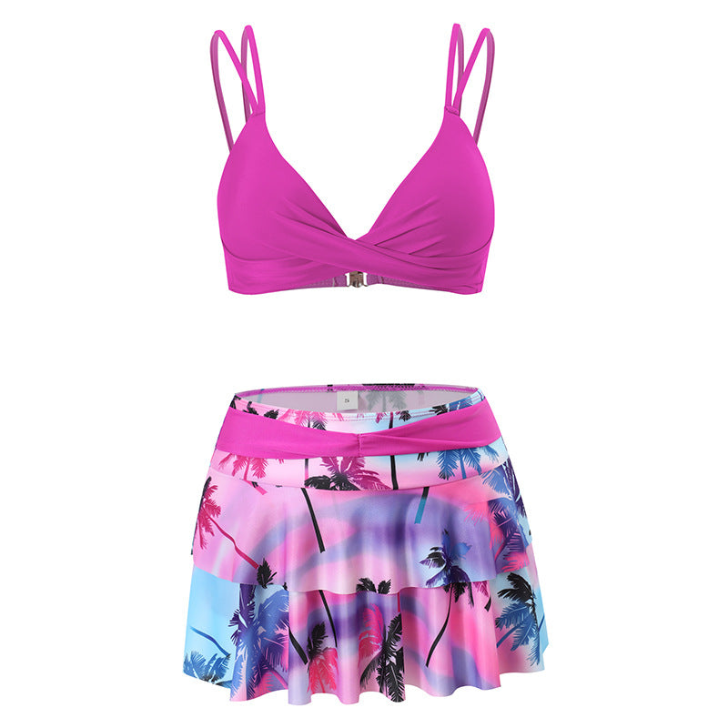 Floral Bikini Set & High Waisted Swim Skirt