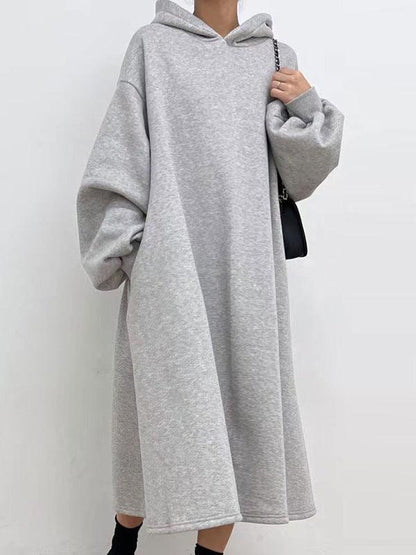 lovevop Simple Hooded Fleece Oversize Long Sleeve Sweatshirt Dress