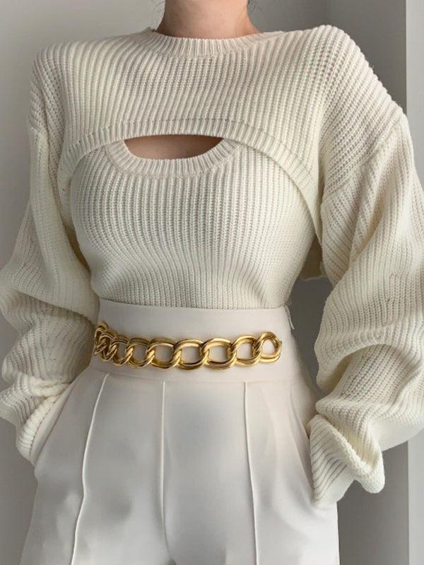 lovevop Fashion Knitwear Vest & Short Sweater 2 pieces Set