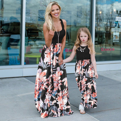 Lovevop Mother And Daugther Dress Family Matching Outfits Floral Mom Girls Dresses Mom Baby Romper Mommy and Me Clothes Vestido