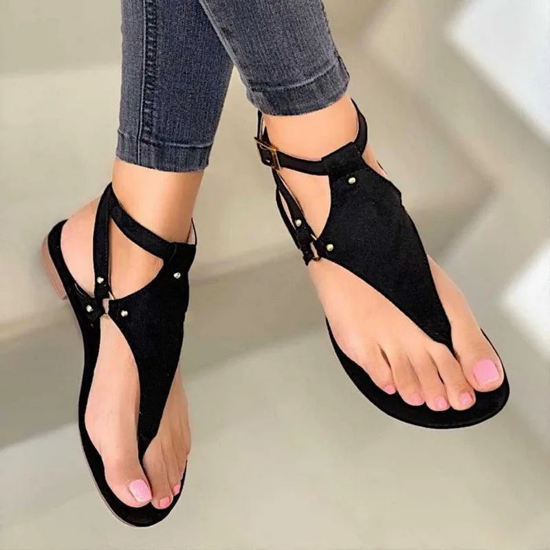 lovevop-Women Sandals  Summer Outdoor Beach Flip-flop Sandals Solid Fashion Gladiator Sandals Women Flats Casual Ladies Shoes