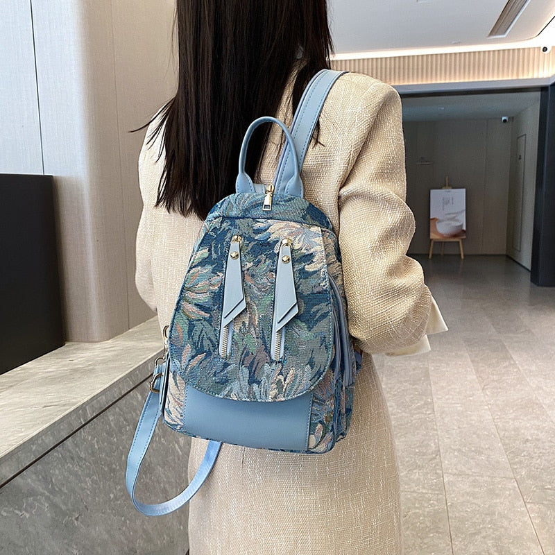 maoxiangshop - Luxury Designer 2023 Women Backpack Flower Pattern Female Fashion Shoulder Bags School Backpacks Bag for Teenage Girls Purses