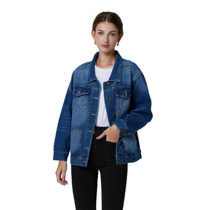 lovevop-New Spring Autumn Single-breasted Womens Denim Jacket Coat Loose Long Sleeve Tops Casual Jean Coats Female Outerwear