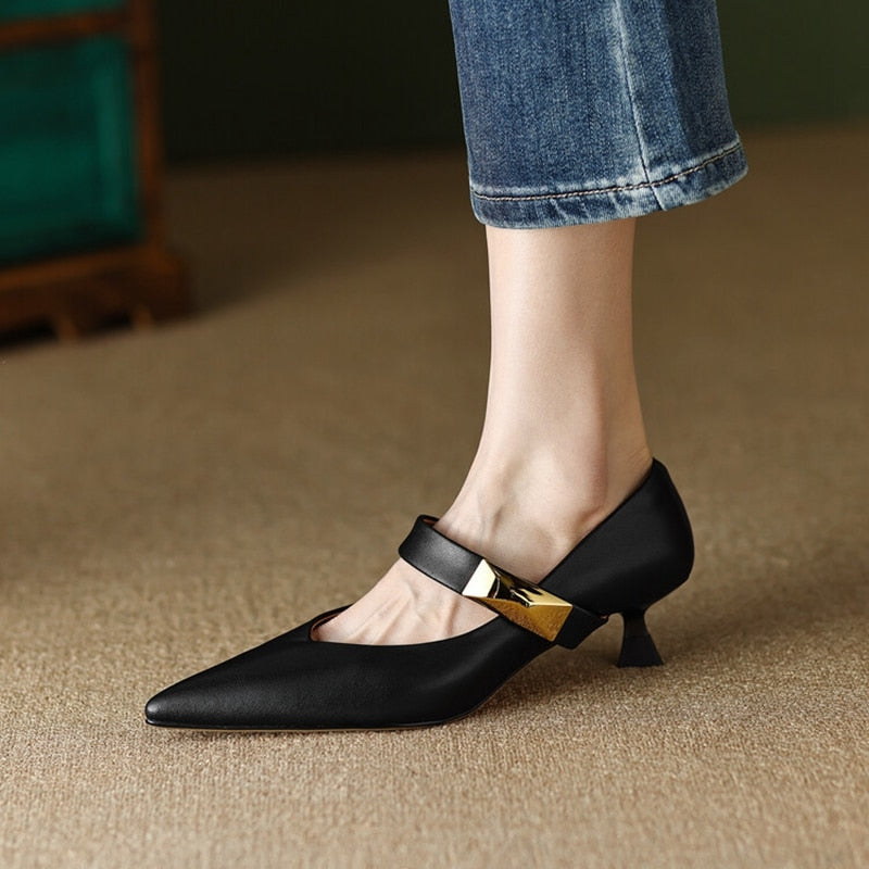 lovevop NEW Spring Shoes for Women Pointed Toe Thin Heel Women Pumps Split Leather High Heels Women Stiletto Heels Rivet Handmade Shoes