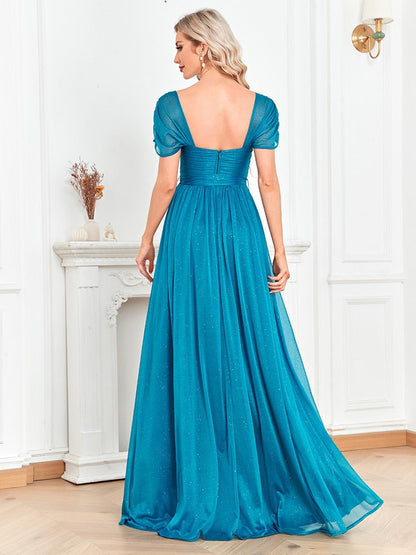 Lovevop Blue Shining Long Evening Dress 2024 Luxury Sexy Slit Formal Prom Women Elegant Party Gowns Chic Maxi Dresses