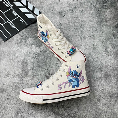 lovevop-Lilo & Stitch Canvas Shoes Cute Cartoon Little Monster Pattern Shoes Fashion Casual Sports High and Low Canvas Shoes