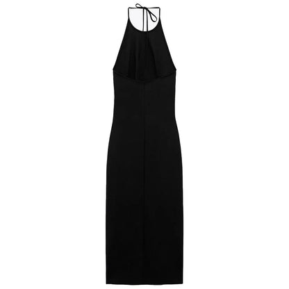 Lovevop - New women's temperament fashion casual sexy adjustable bow side pleated decoration pleated halter neck dress