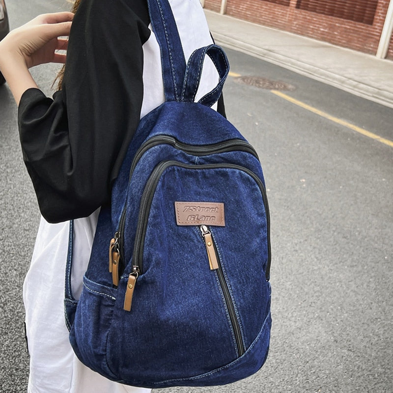 maoxiangshop - Female Canvas Travel Denim Book Bag Ladies Kawaii Backpack Women Leisure School Bag Girls Male Laptop College Backpack Fashion