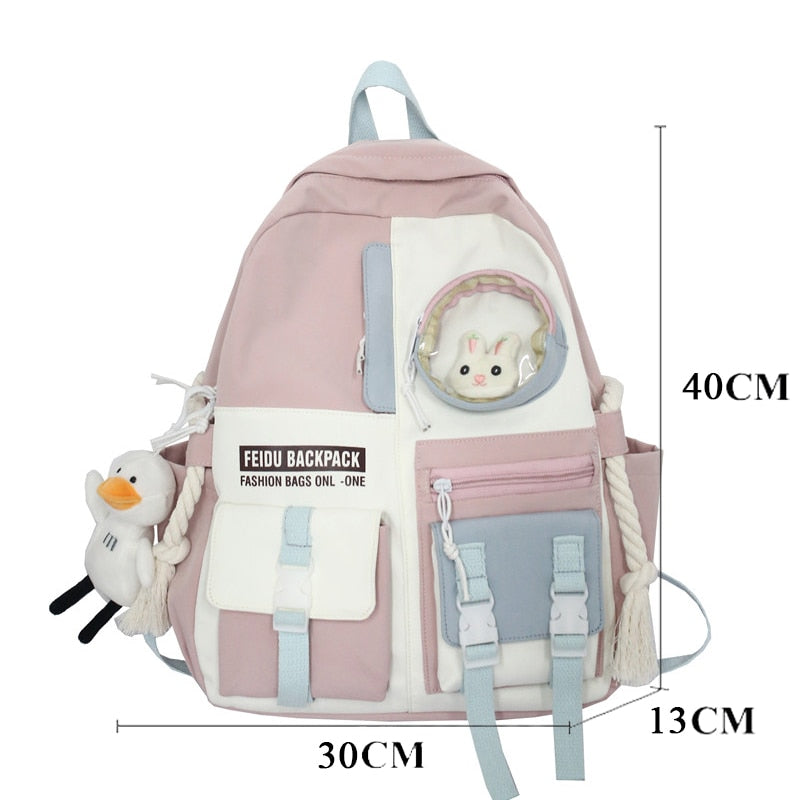 maoxiangshop - Women Backpack Nylon Waterproof Schoolbag For Teenage College Style Pure Color Girls Backpack Bookbag Cute Casual Travel