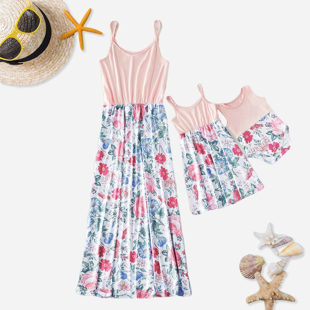 Lovevop Mother And Daugther Dress Family Matching Outfits Floral Mom Girls Dresses Mom Baby Romper Mommy and Me Clothes Vestido